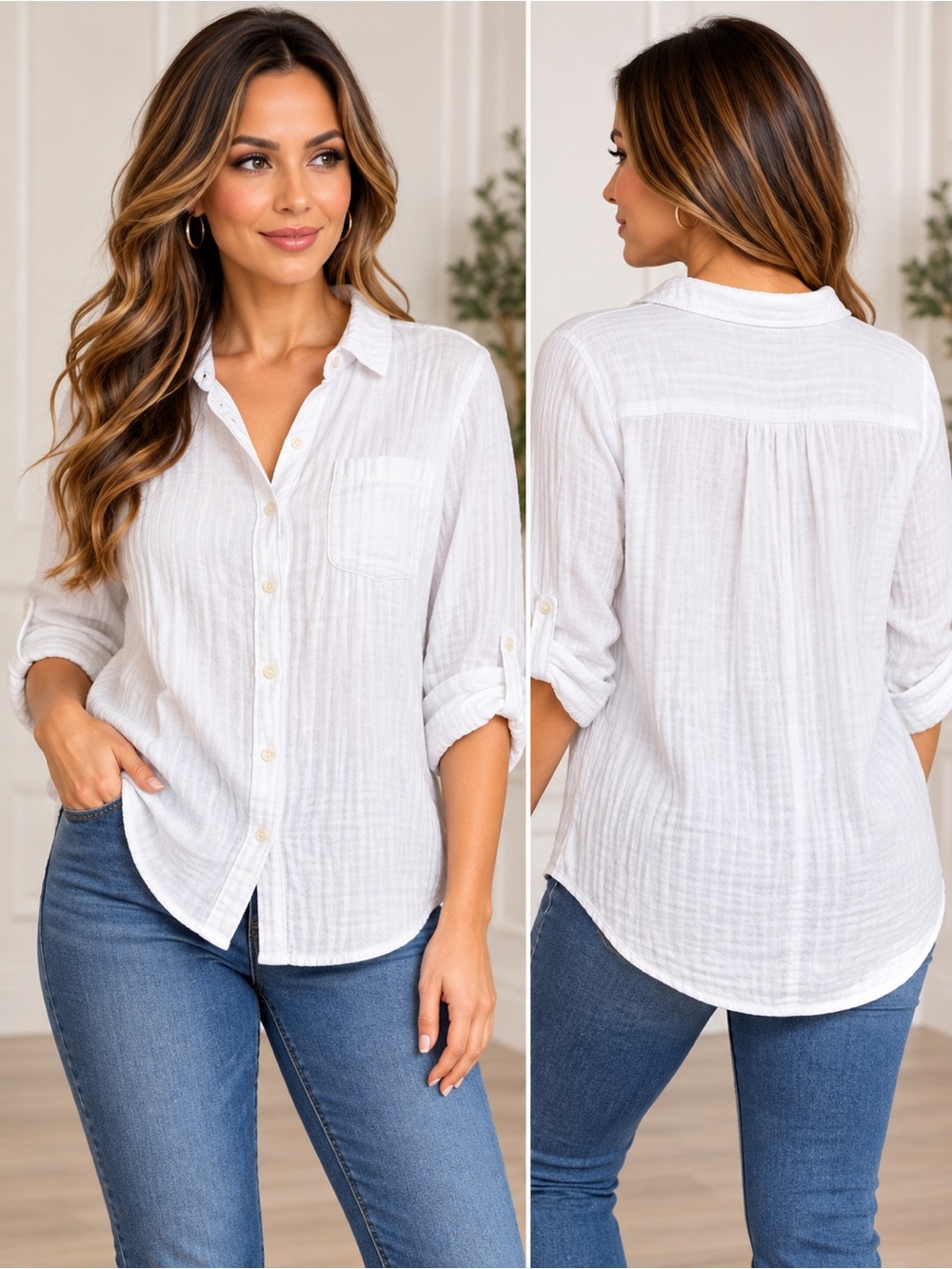 St. John's Bay White Lightweight Button-Down Shirt with Chest Pocket